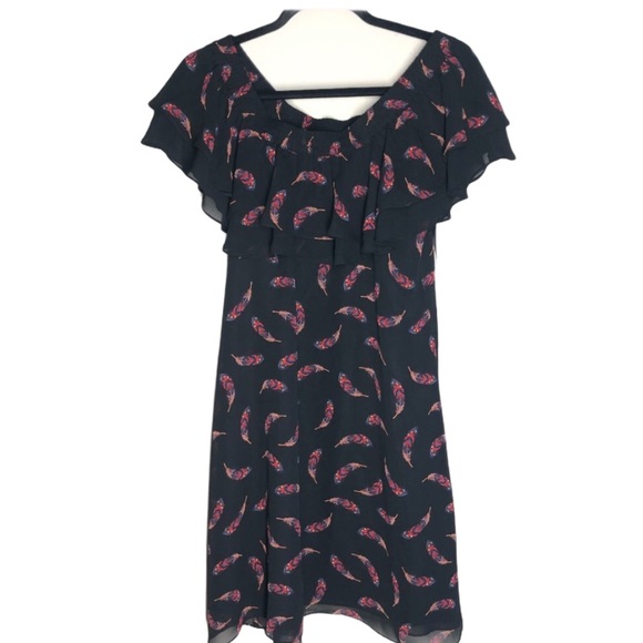 SAM EDELMAN SHOULDEROFF FEATHER PRINT DRESS SIZE 8 - Picture 1 of 3